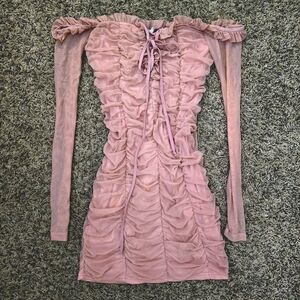 Fashion Nova Pink Ruched Mesh Mini Dress Off-Shoulder Size S
